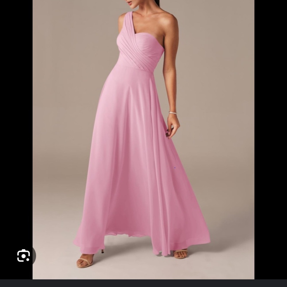 AW Bridal Ethel one shoulder long maxi bridesmaid formal dress in candy pink.